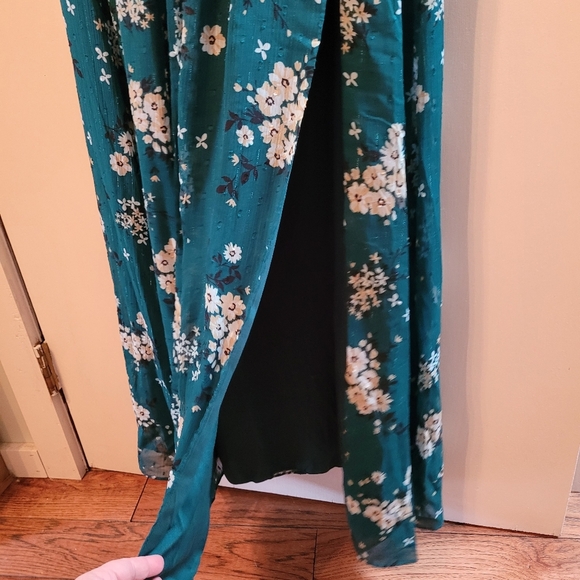 Premier Amour Emerald Green Floral Faux Wrap Maxi Dress with slit - Womens 16 - Picture 5 of 6